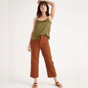 Quince crop pants wide leg rust brown high rise cotton twill stretch 27